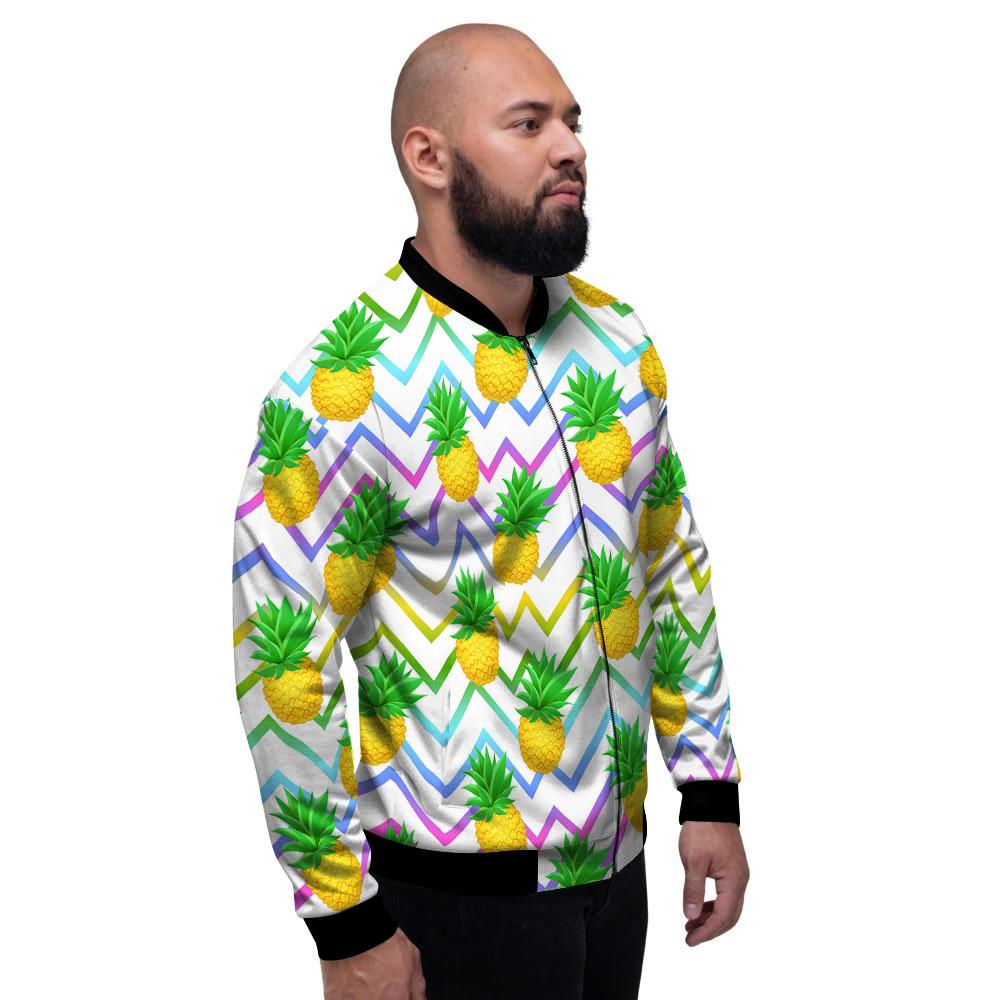 Zig Zag Neon Pineapple Print Pattern Men's Bomber Jacket-grizzshop