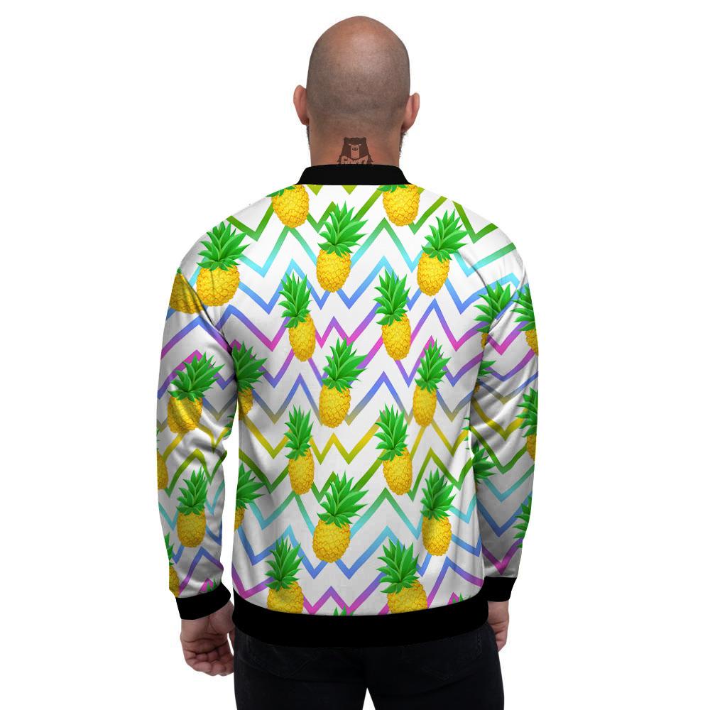 Zig Zag Neon Pineapple Print Pattern Men's Bomber Jacket-grizzshop