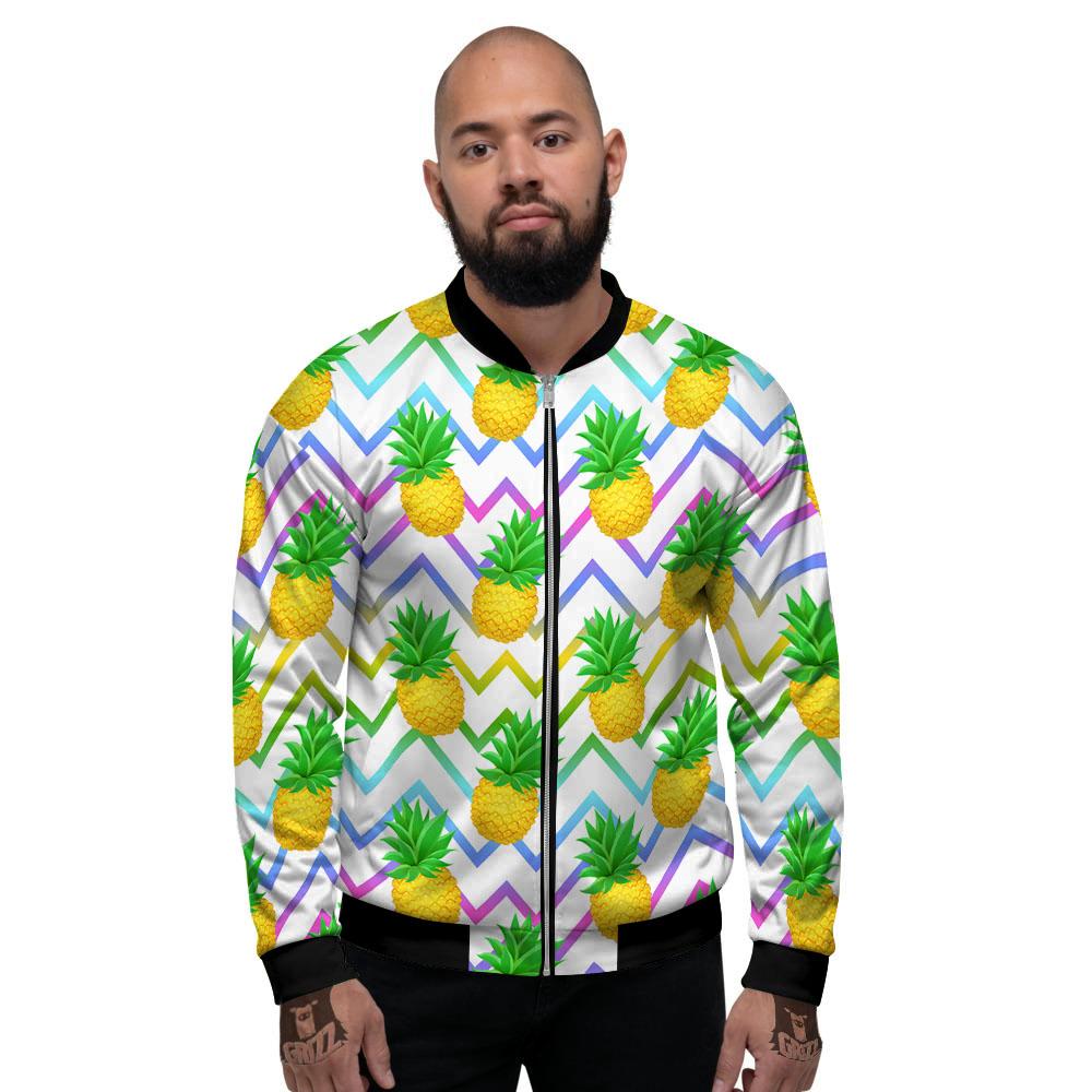Zig Zag Neon Pineapple Print Pattern Men's Bomber Jacket-grizzshop