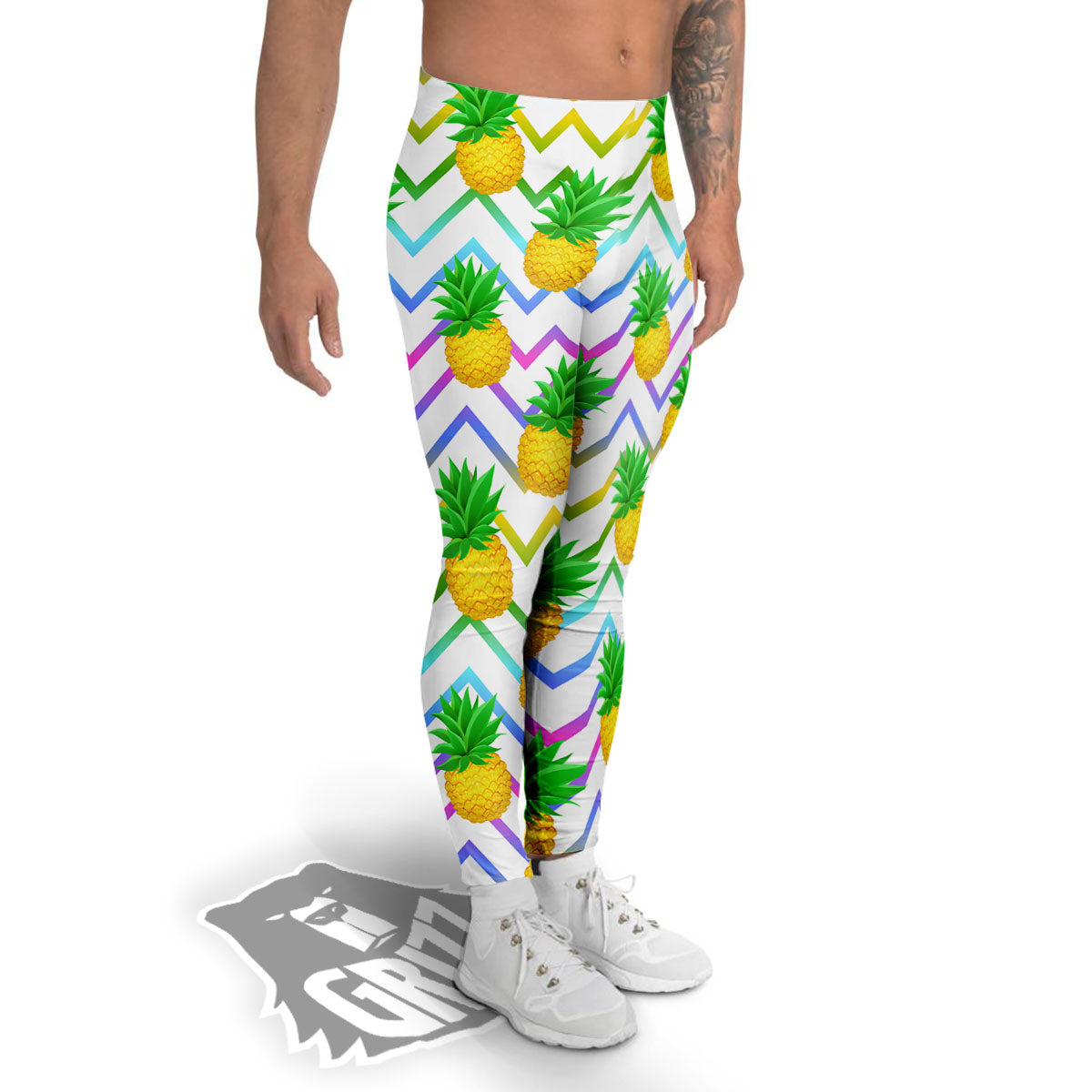 Zig Zag Neon Pineapple Print Pattern Men's Leggings-grizzshop