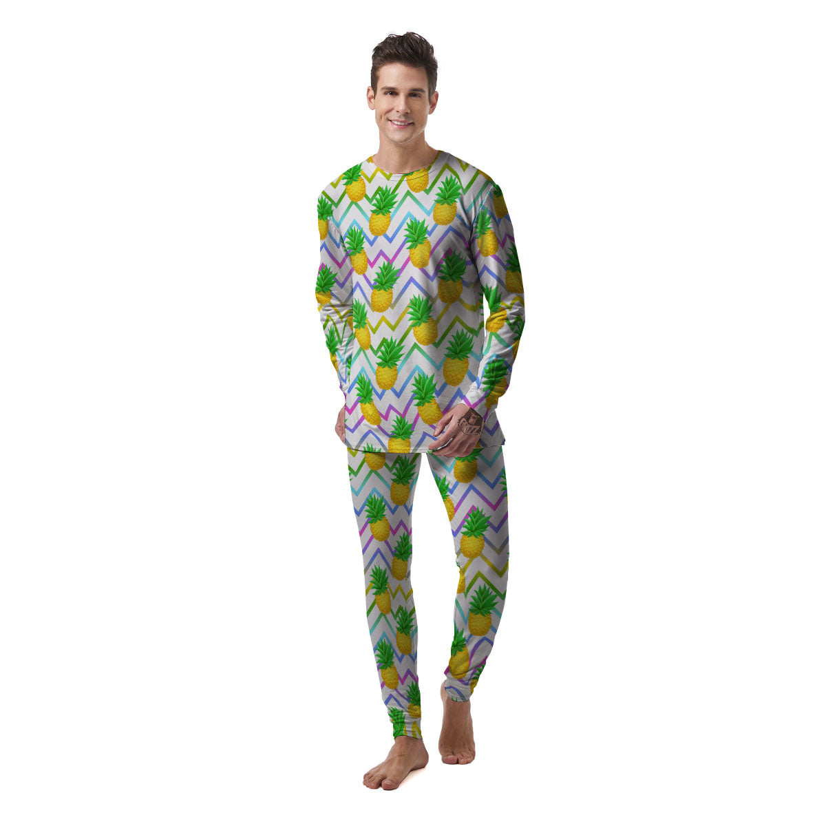 Zig Zag Neon Pineapple Print Pattern Men's Pajamas-grizzshop