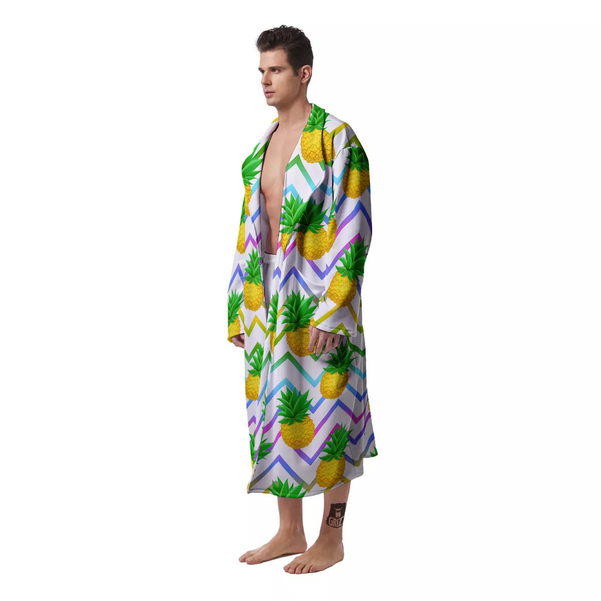 Zig Zag Neon Pineapple Print Pattern Men's Robe-grizzshop