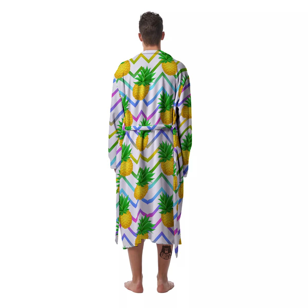 Zig Zag Neon Pineapple Print Pattern Men's Robe-grizzshop