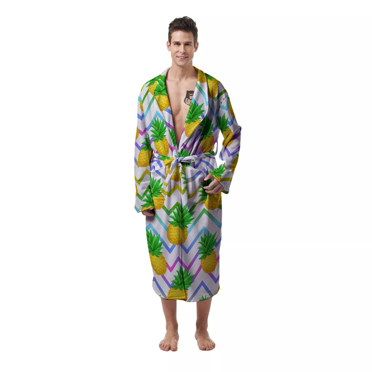 Zig Zag Neon Pineapple Print Pattern Men's Robe-grizzshop