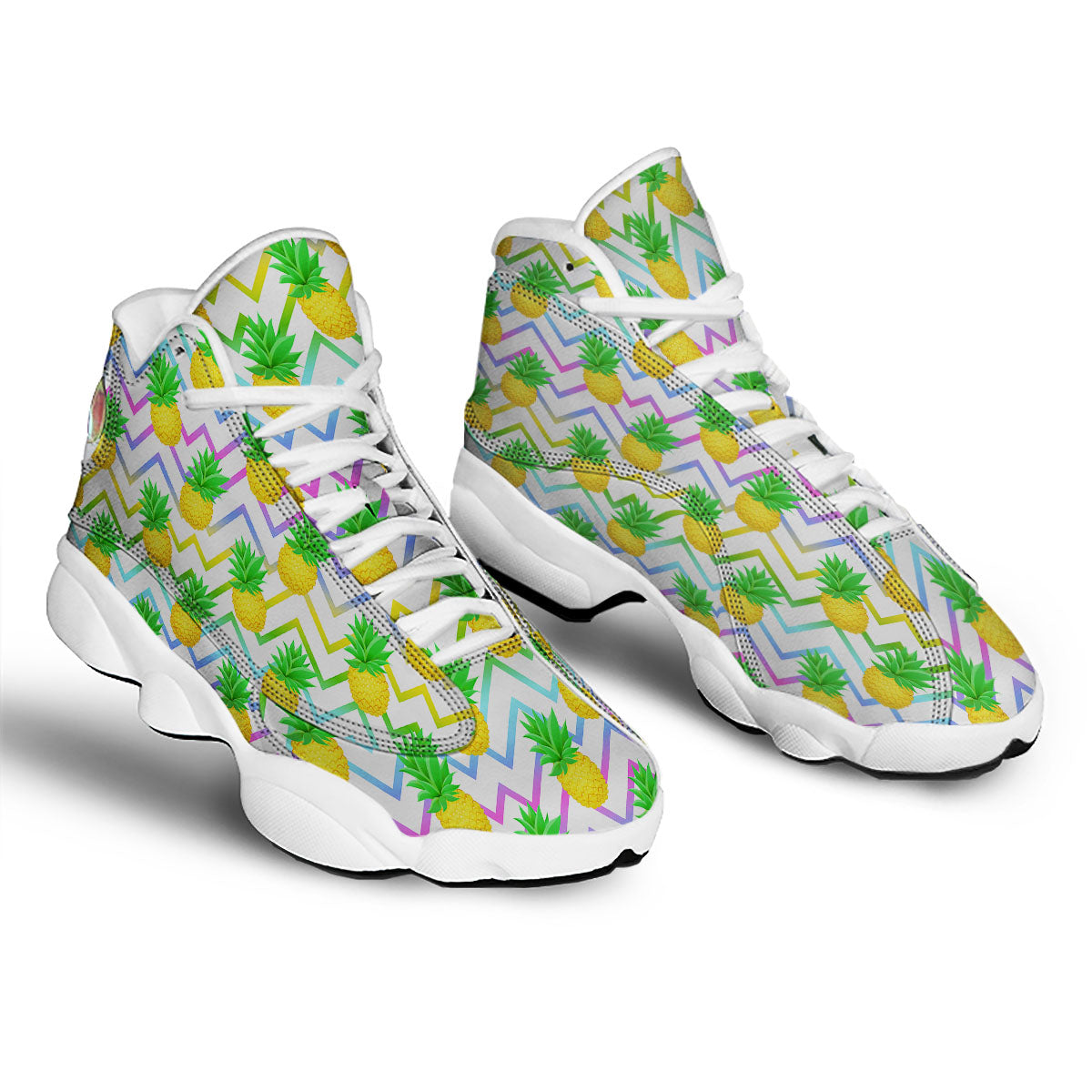 Zig Zag Neon Pineapple Print Pattern White Basketball Shoes-grizzshop