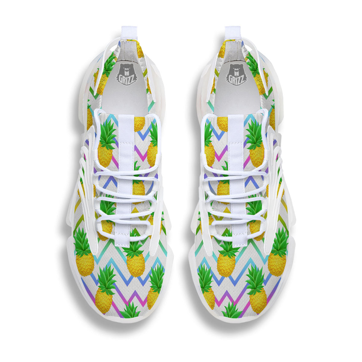 Zig Zag Neon Pineapple Print Pattern White Gym Shoes-grizzshop