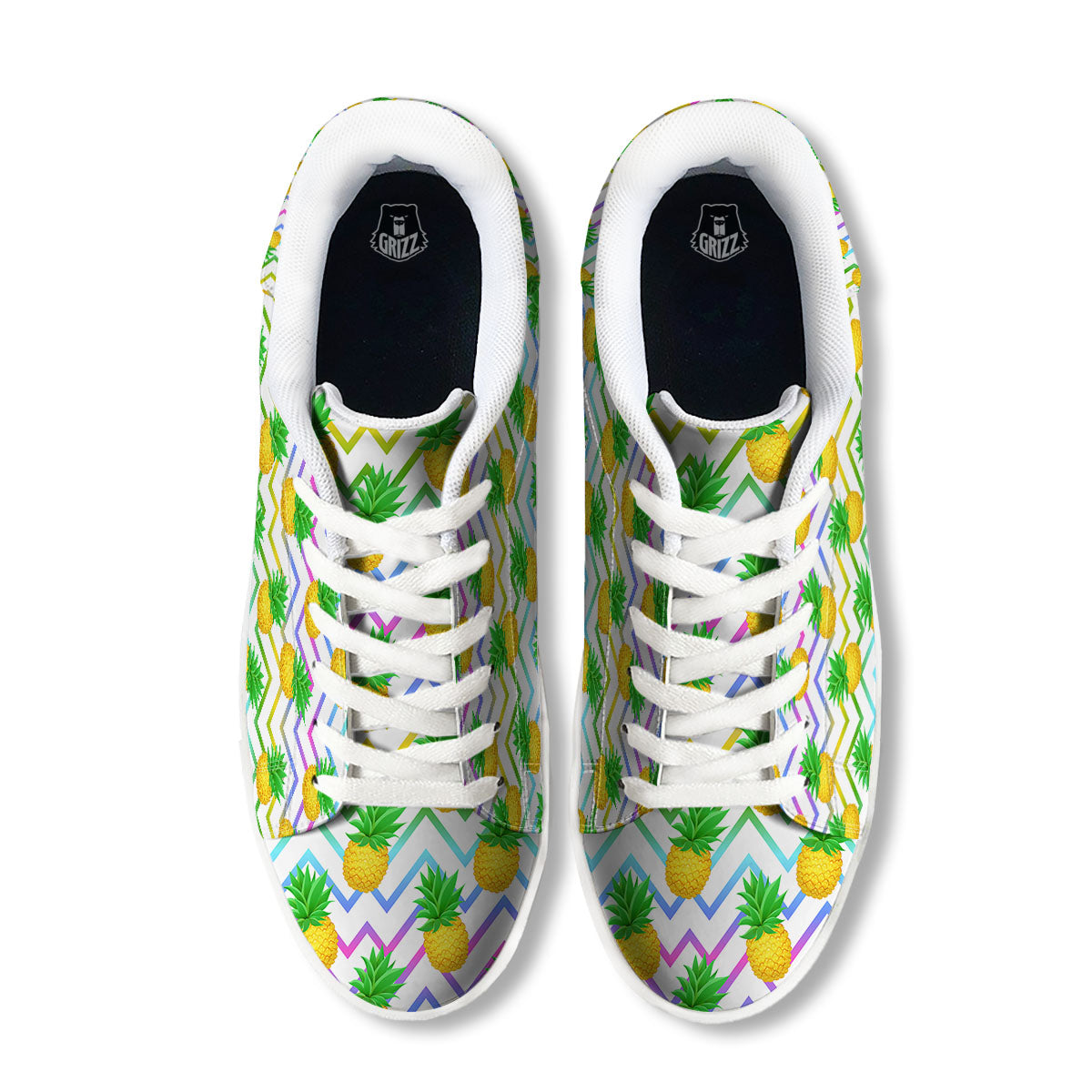 Zig Zag Neon Pineapple Print Pattern White Low Top Sneakers-grizzshop