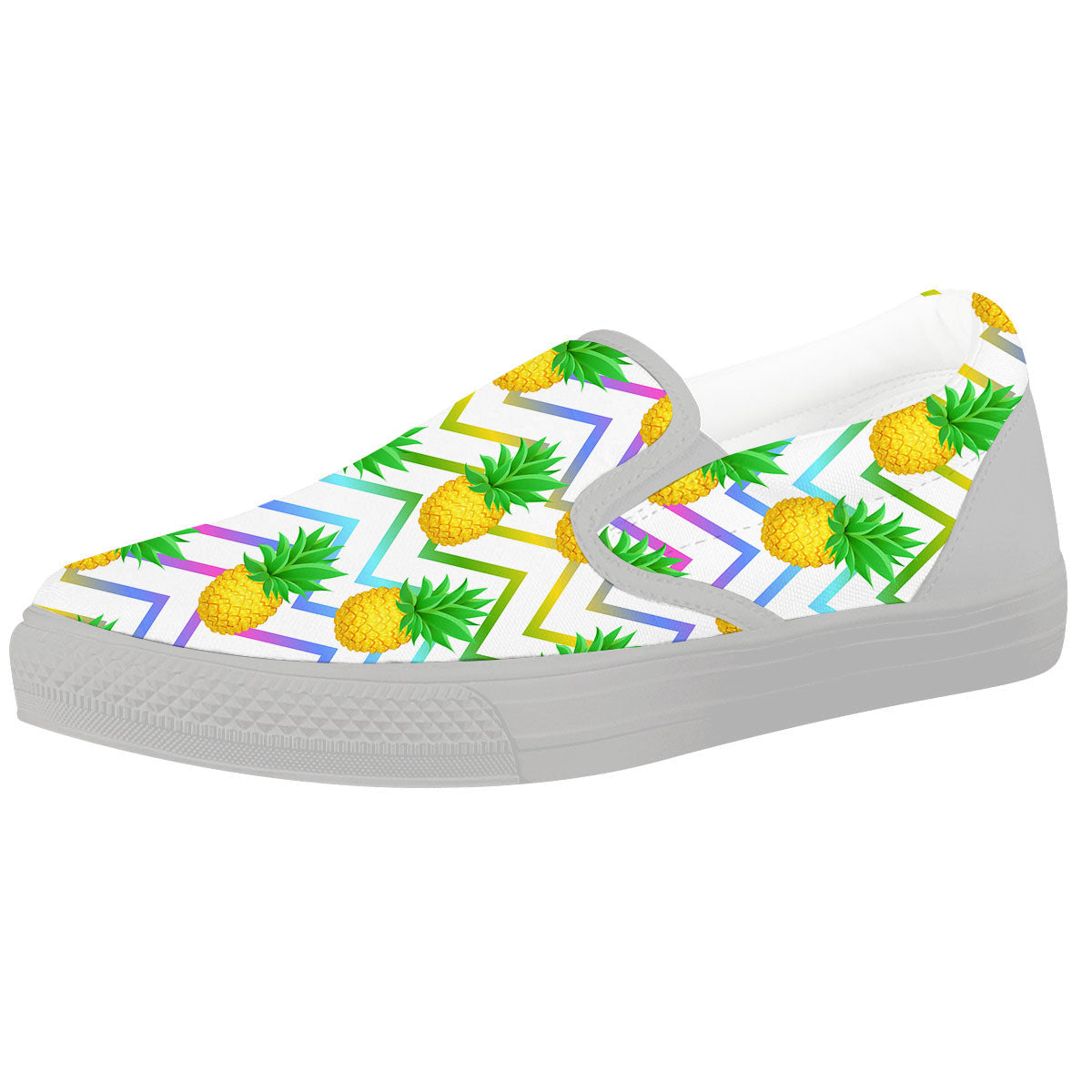 Zig Zag Neon Pineapple Print Pattern White Slip On Shoes-grizzshop