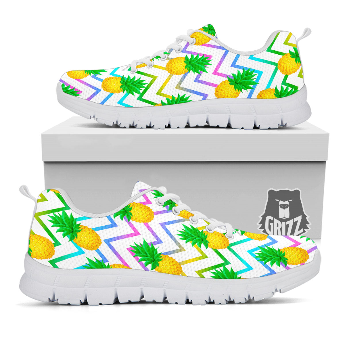 Zig Zag Neon Pineapple Print Pattern White Sneaker-grizzshop