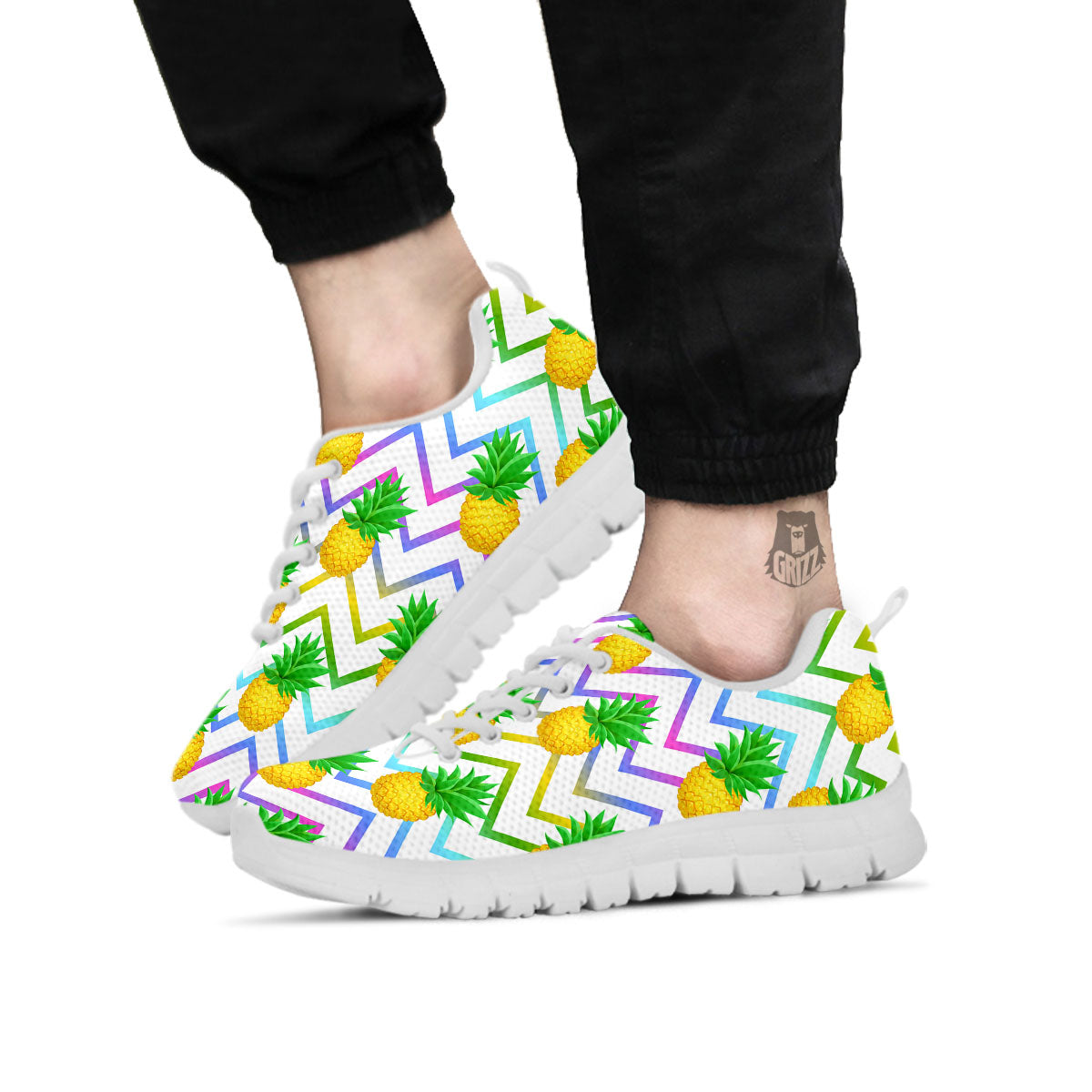 Zig Zag Neon Pineapple Print Pattern White Sneaker-grizzshop