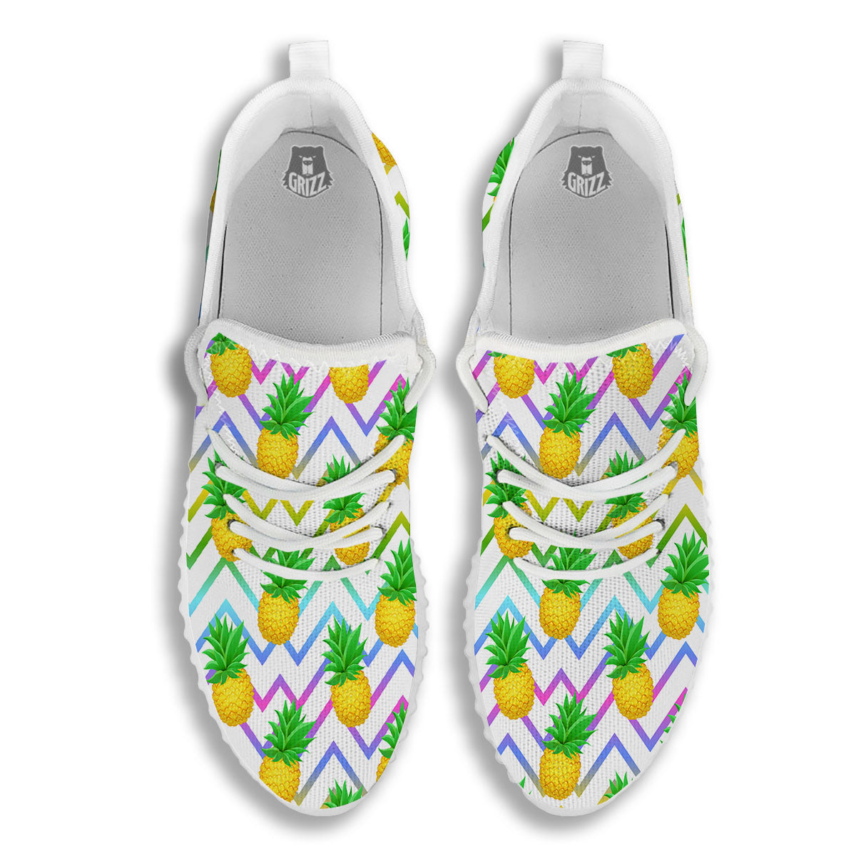 Zig Zag Neon Pineapple Print Pattern White Walking Shoes-grizzshop