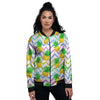 Zig Zag Neon Pineapple Print Pattern Women's Bomber Jacket-grizzshop