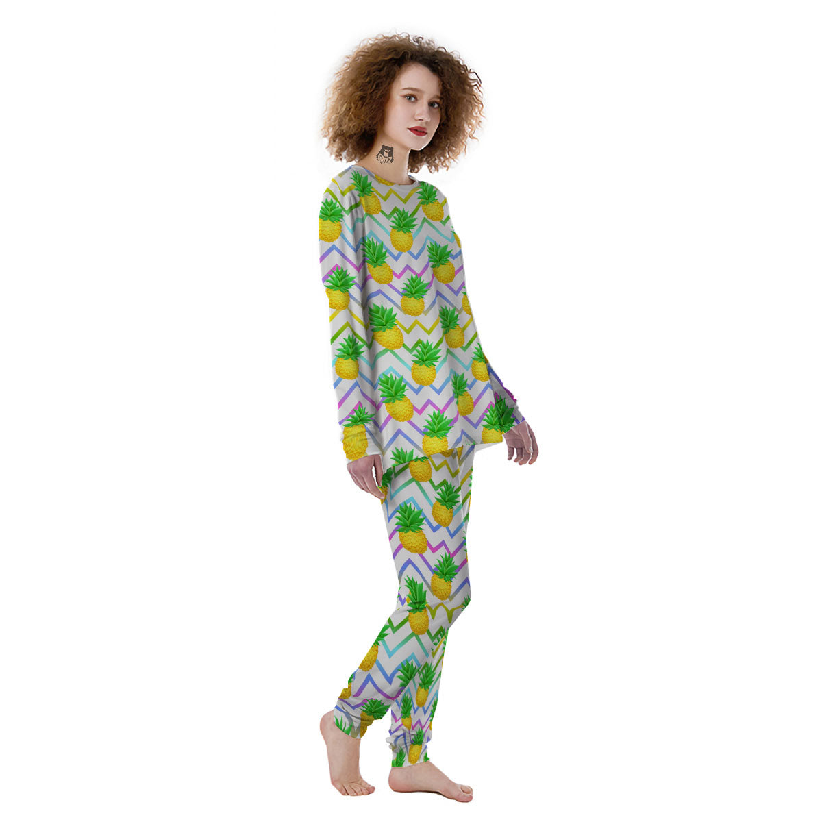 Zig Zag Neon Pineapple Print Pattern Women's Pajamas-grizzshop