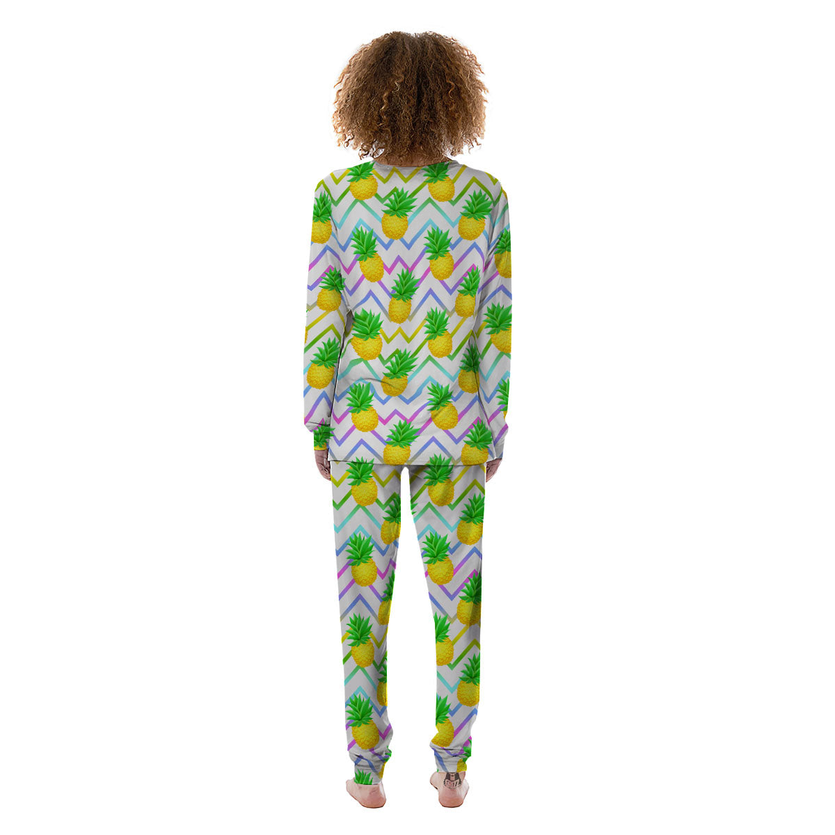 Zig Zag Neon Pineapple Print Pattern Women's Pajamas-grizzshop
