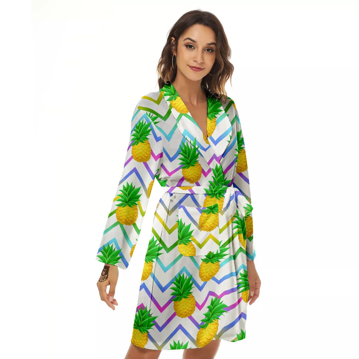 Zig Zag Neon Pineapple Print Pattern Women's Robe-grizzshop