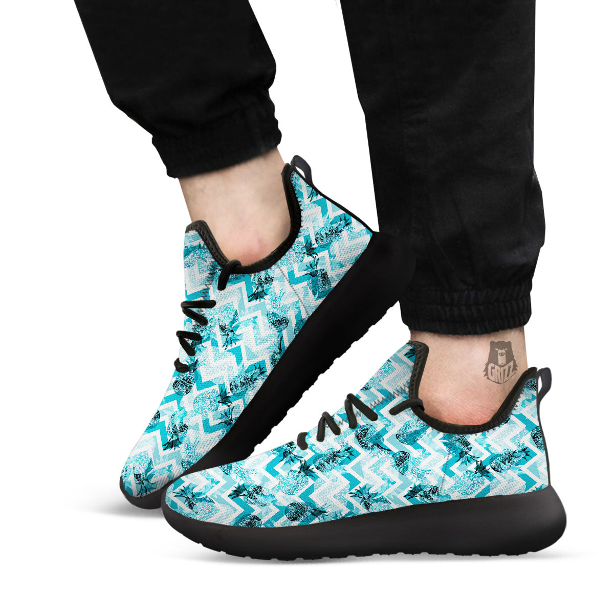 Zig Zag Pastel Pineapple Print Pattern Black Athletic Shoes-grizzshop