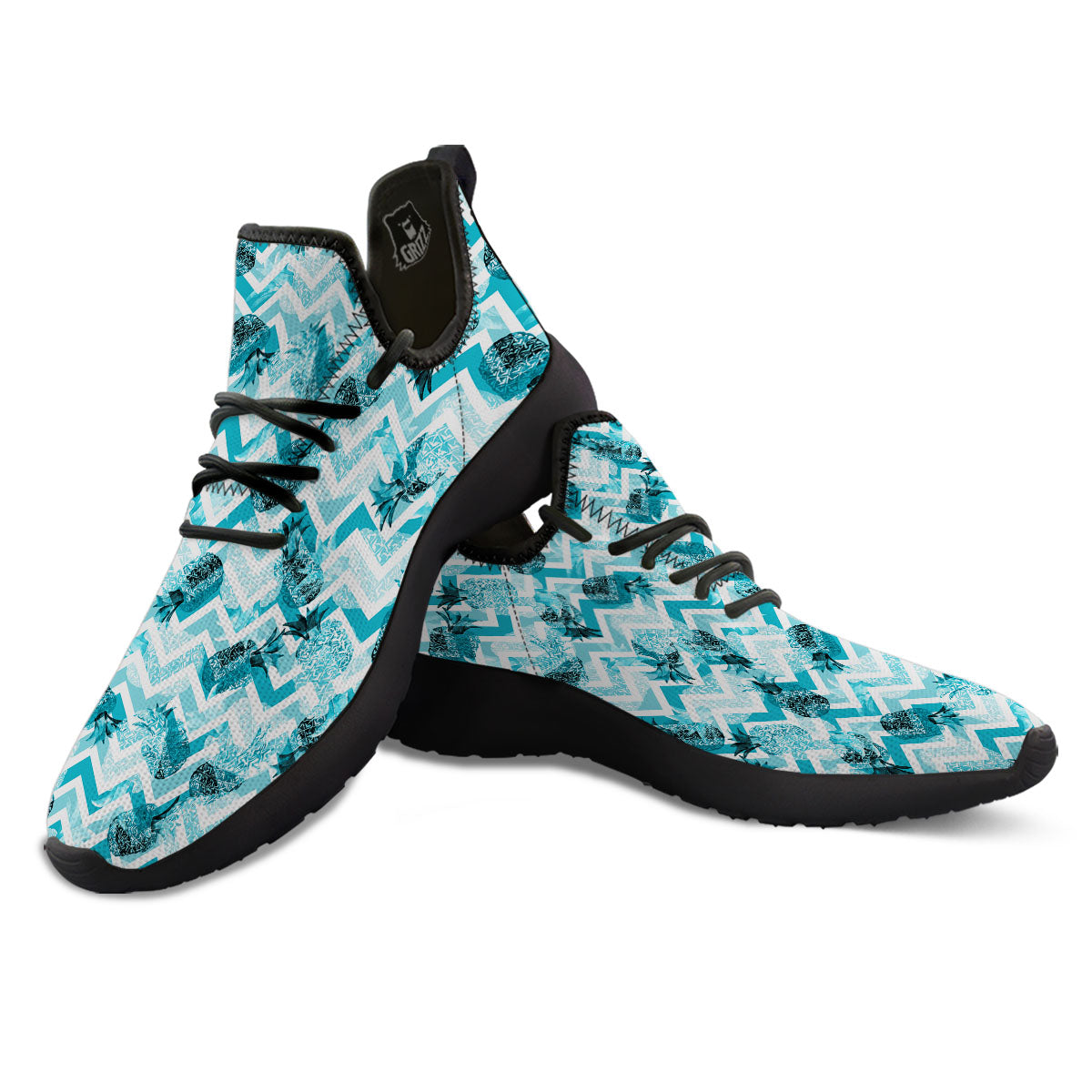 Zig Zag Pastel Pineapple Print Pattern Black Athletic Shoes-grizzshop