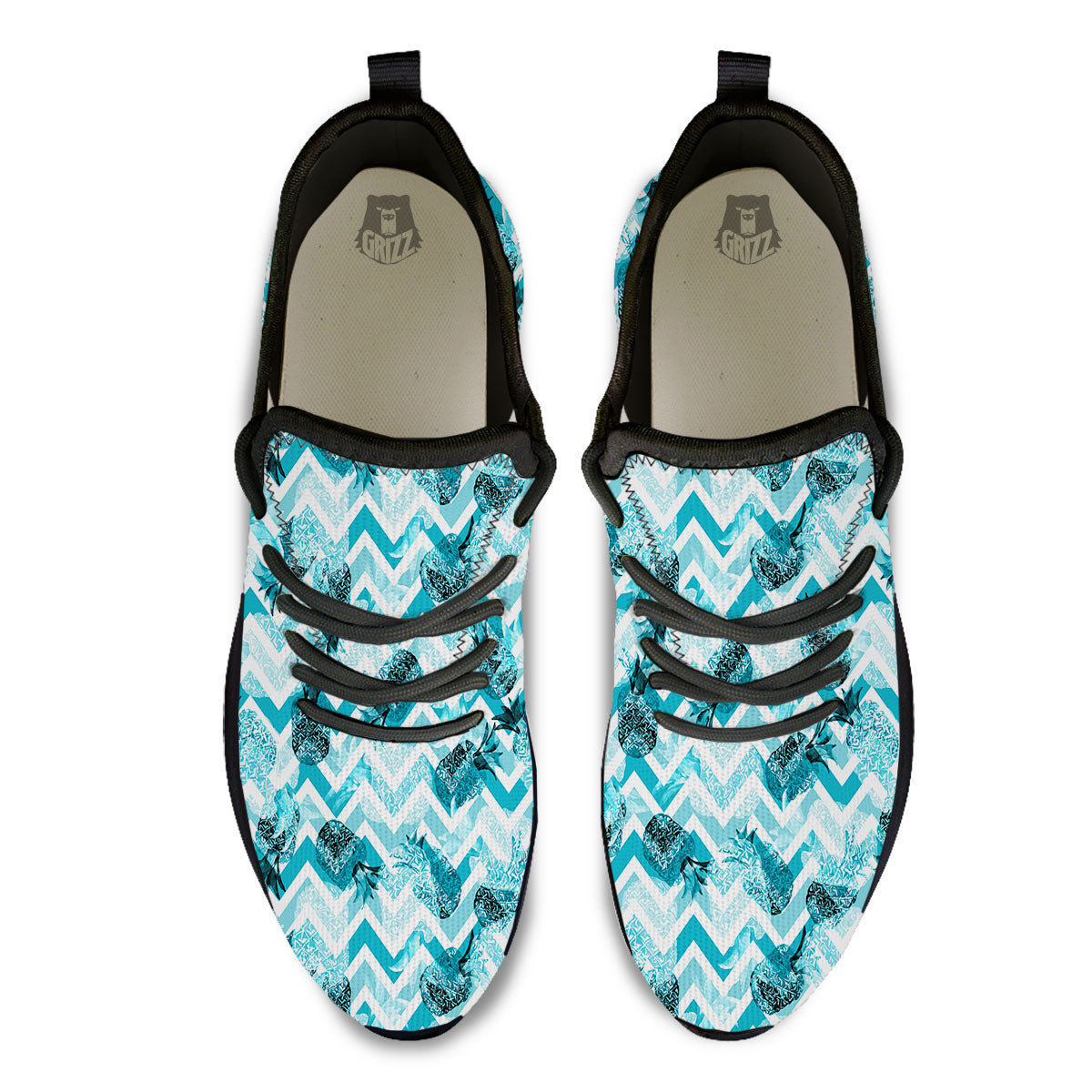 Zig Zag Pastel Pineapple Print Pattern Black Athletic Shoes-grizzshop
