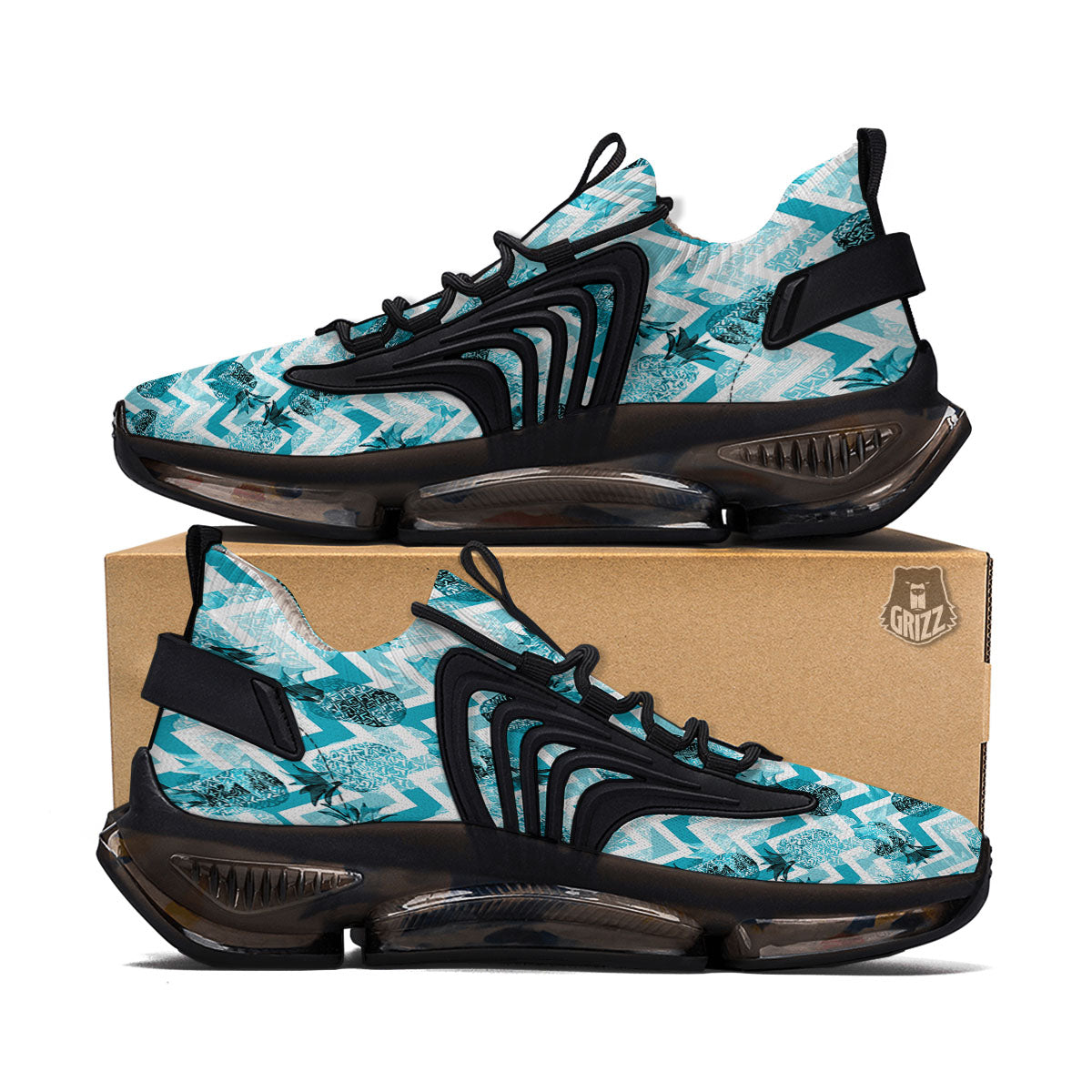 Zig Zag Pastel Pineapple Print Pattern Black Gym Shoes-grizzshop