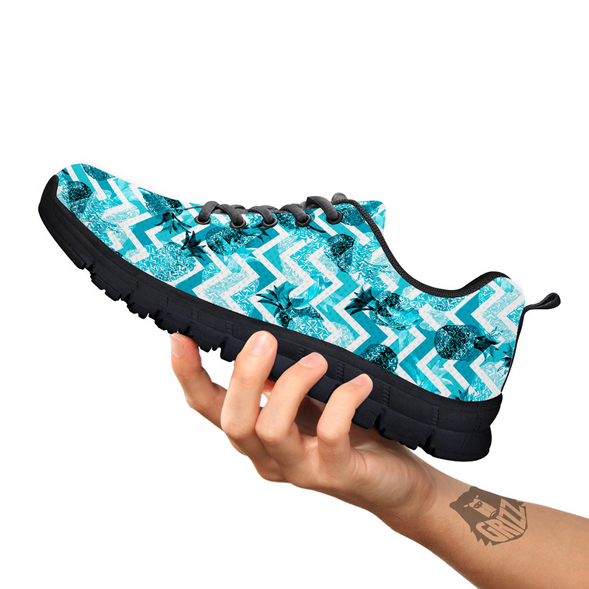 Zig Zag Pastel Pineapple Print Pattern Black Sneaker-grizzshop