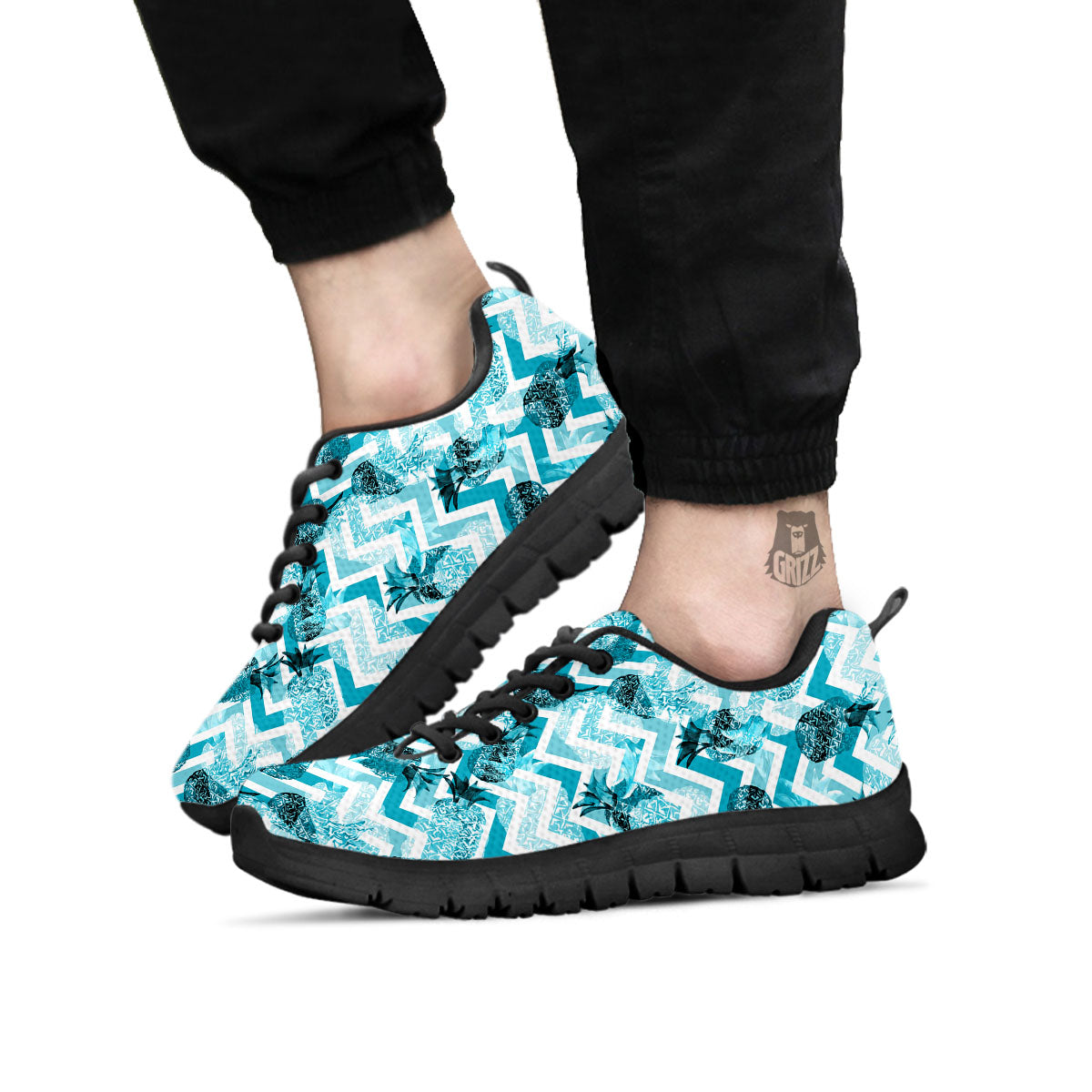 Zig Zag Pastel Pineapple Print Pattern Black Sneaker-grizzshop