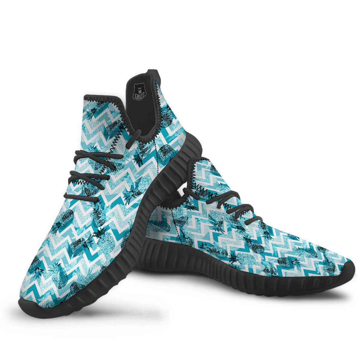Zig Zag Pastel Pineapple Print Pattern Black Walking Shoes-grizzshop