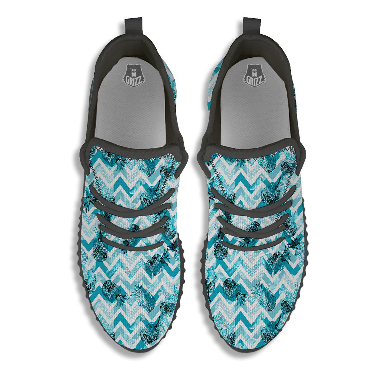 Zig Zag Pastel Pineapple Print Pattern Black Walking Shoes-grizzshop