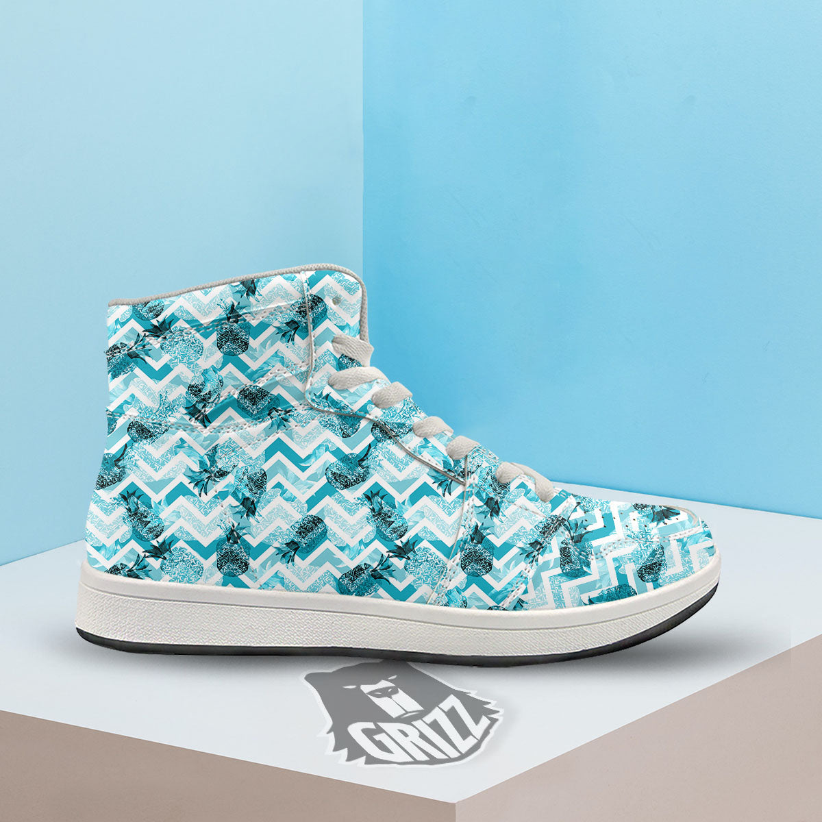Zig Zag Pastel Pineapple Print Pattern High Top Sneakers-grizzshop
