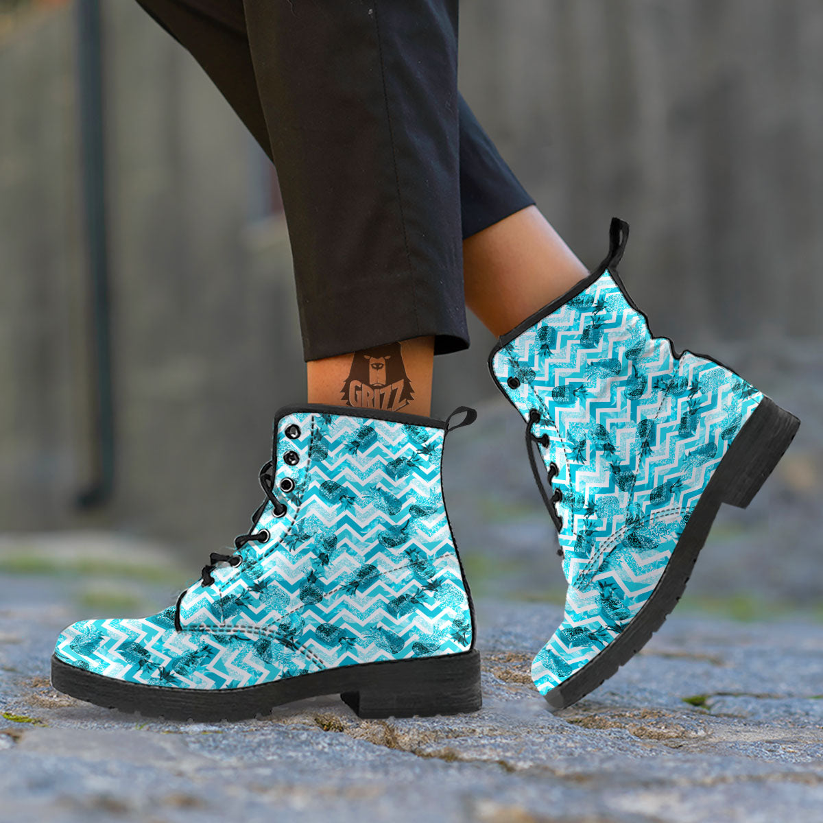 Zig Zag Pastel Pineapple Print Pattern Leather Boots-grizzshop