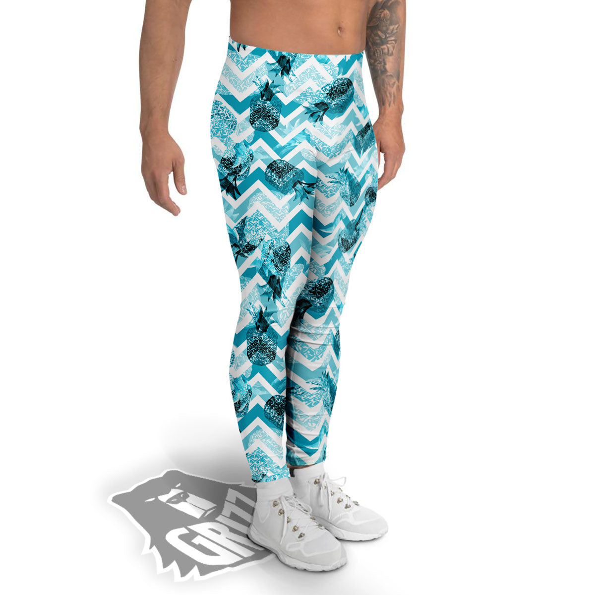 Zig Zag Pastel Pineapple Print Pattern Men's Leggings-grizzshop