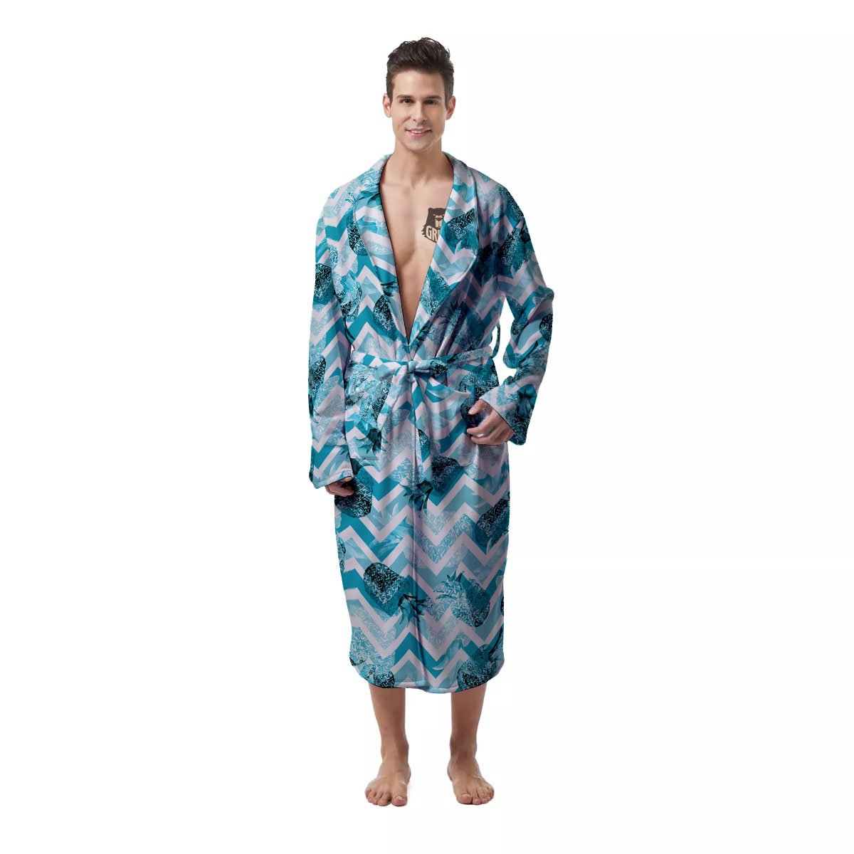 Zig Zag Pastel Pineapple Print Pattern Men's Robe-grizzshop