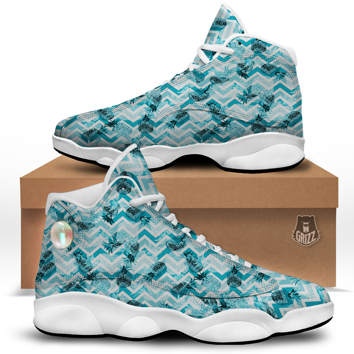 Zig Zag Pastel Pineapple Print Pattern White Basketball Shoes-grizzshop