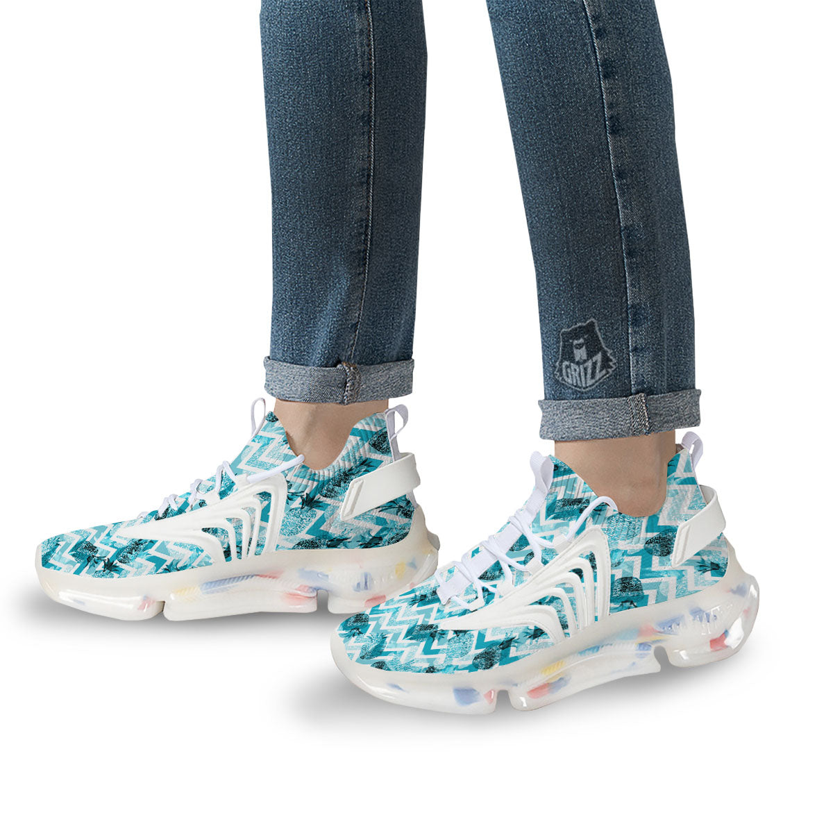 Zig Zag Pastel Pineapple Print Pattern White Gym Shoes-grizzshop