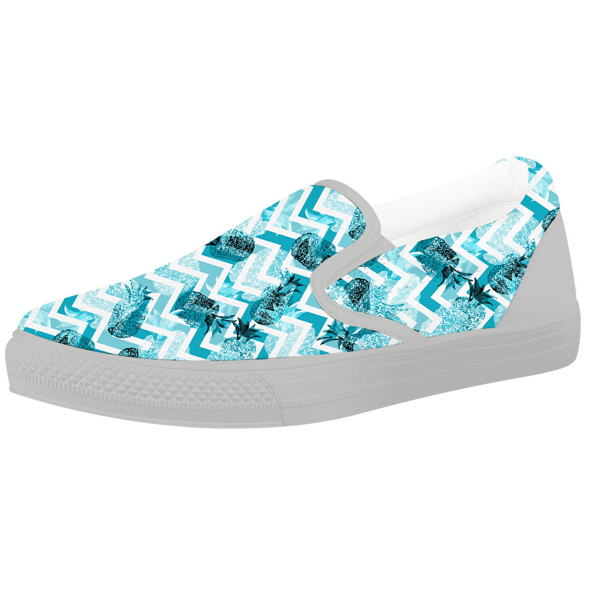 Zig Zag Pastel Pineapple Print Pattern White Slip On Shoes-grizzshop