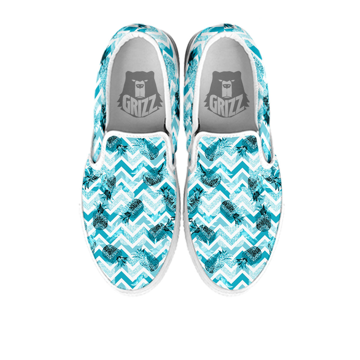 Zig Zag Pastel Pineapple Print Pattern White Slip On Shoes-grizzshop