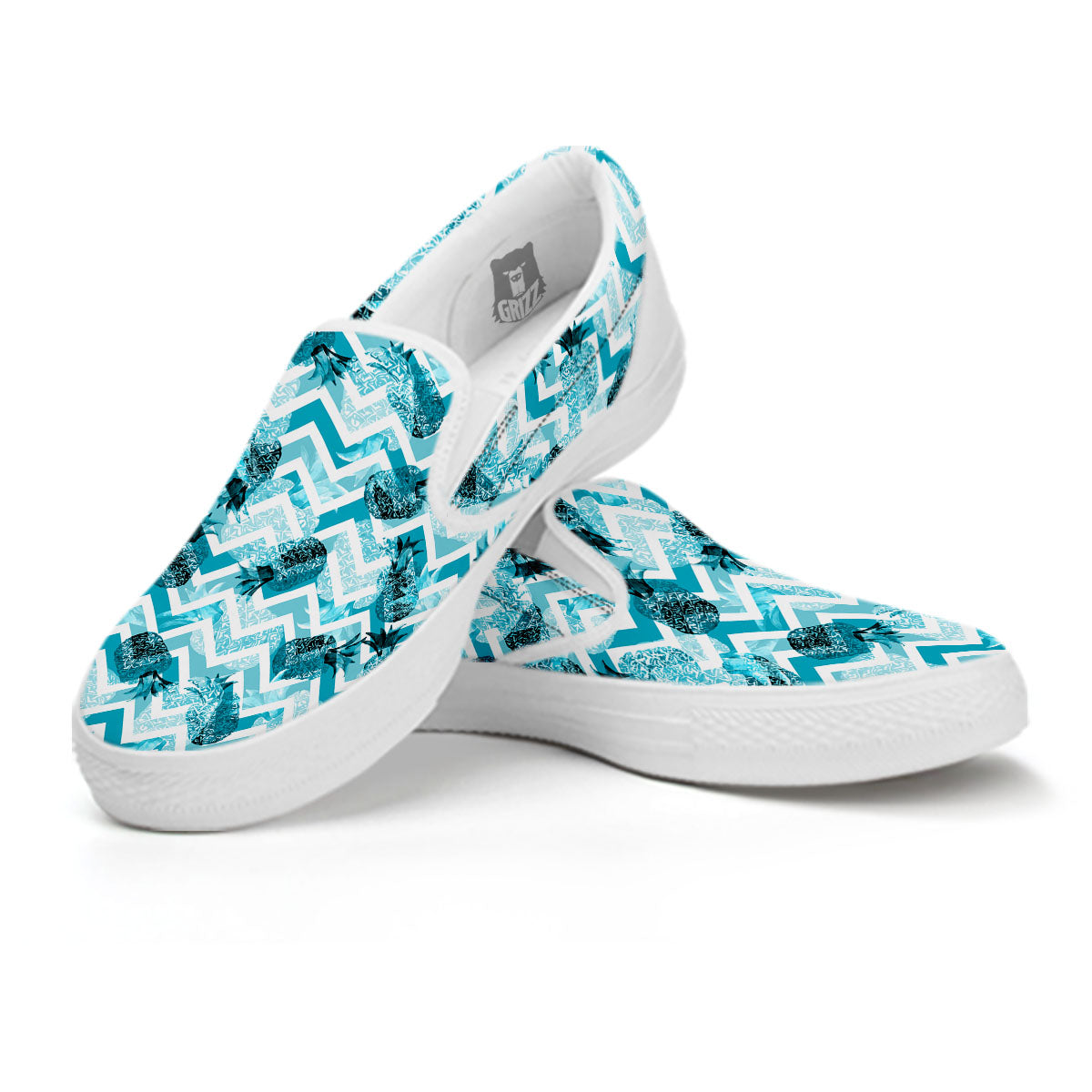 Zig Zag Pastel Pineapple Print Pattern White Slip On Shoes-grizzshop