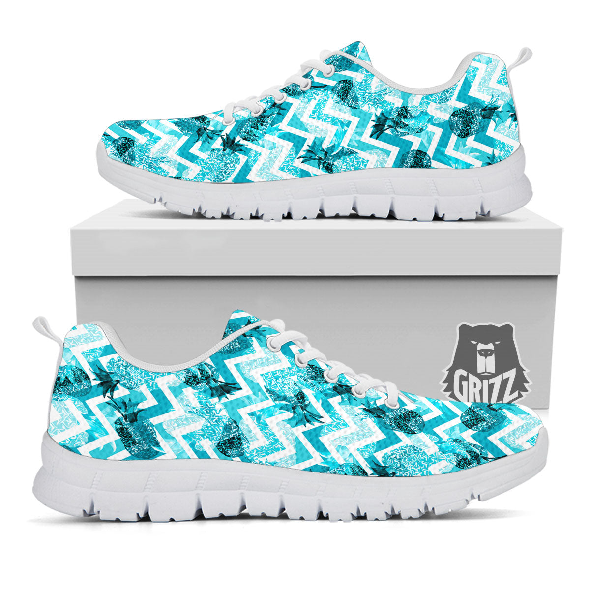 Zig Zag Pastel Pineapple Print Pattern White Sneaker-grizzshop