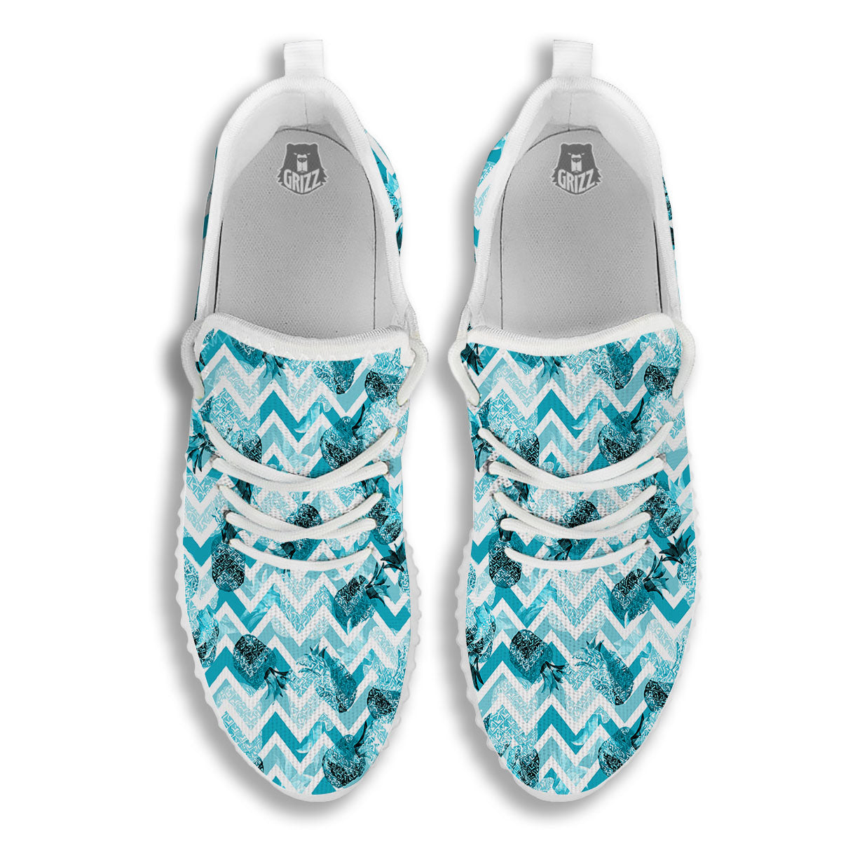 Zig Zag Pastel Pineapple Print Pattern White Walking Shoes-grizzshop