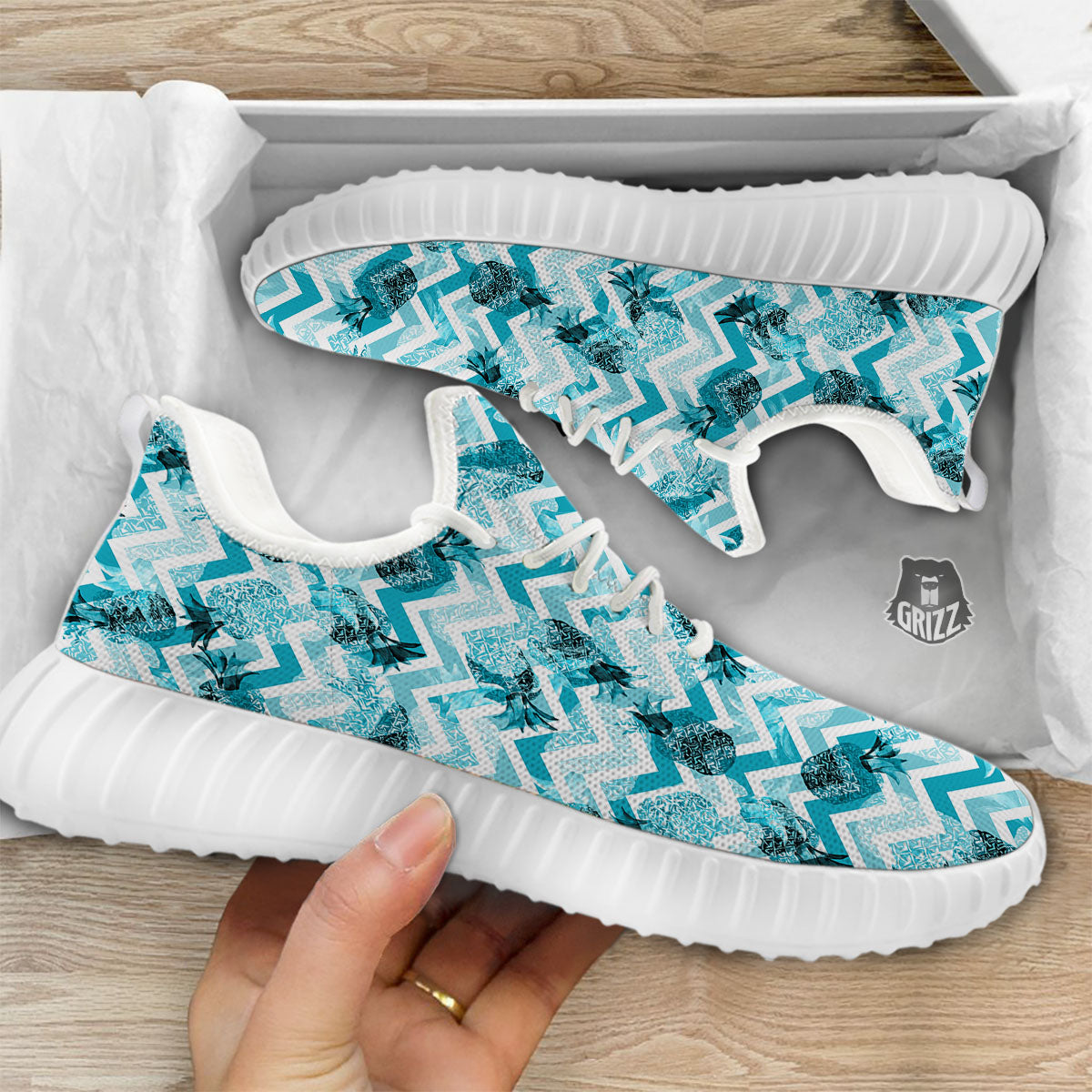 Zig Zag Pastel Pineapple Print Pattern White Walking Shoes-grizzshop
