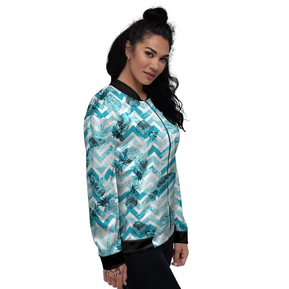 Zig Zag Pastel Pineapple Print Pattern Women's Bomber Jacket-grizzshop