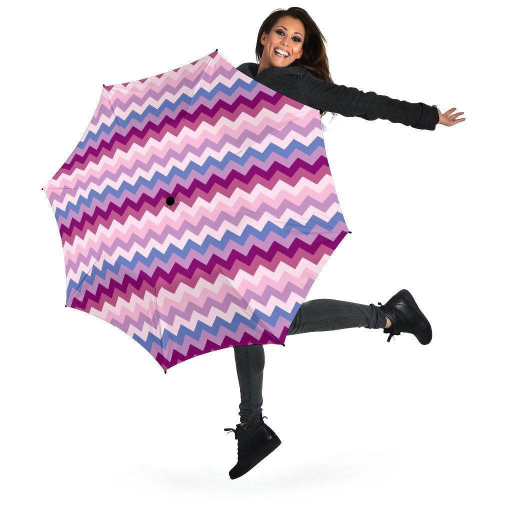 Zig Zag Pattern Print Automatic Foldable Umbrella-grizzshop