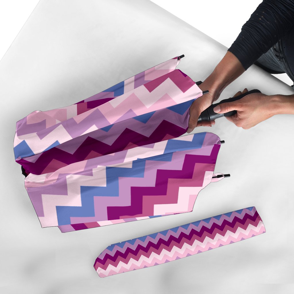 Zig Zag Pattern Print Automatic Foldable Umbrella-grizzshop