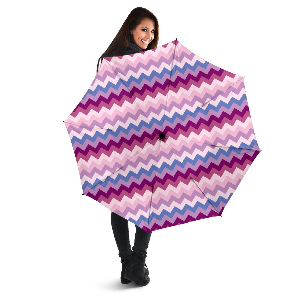 Zig Zag Pattern Print Automatic Foldable Umbrella-grizzshop