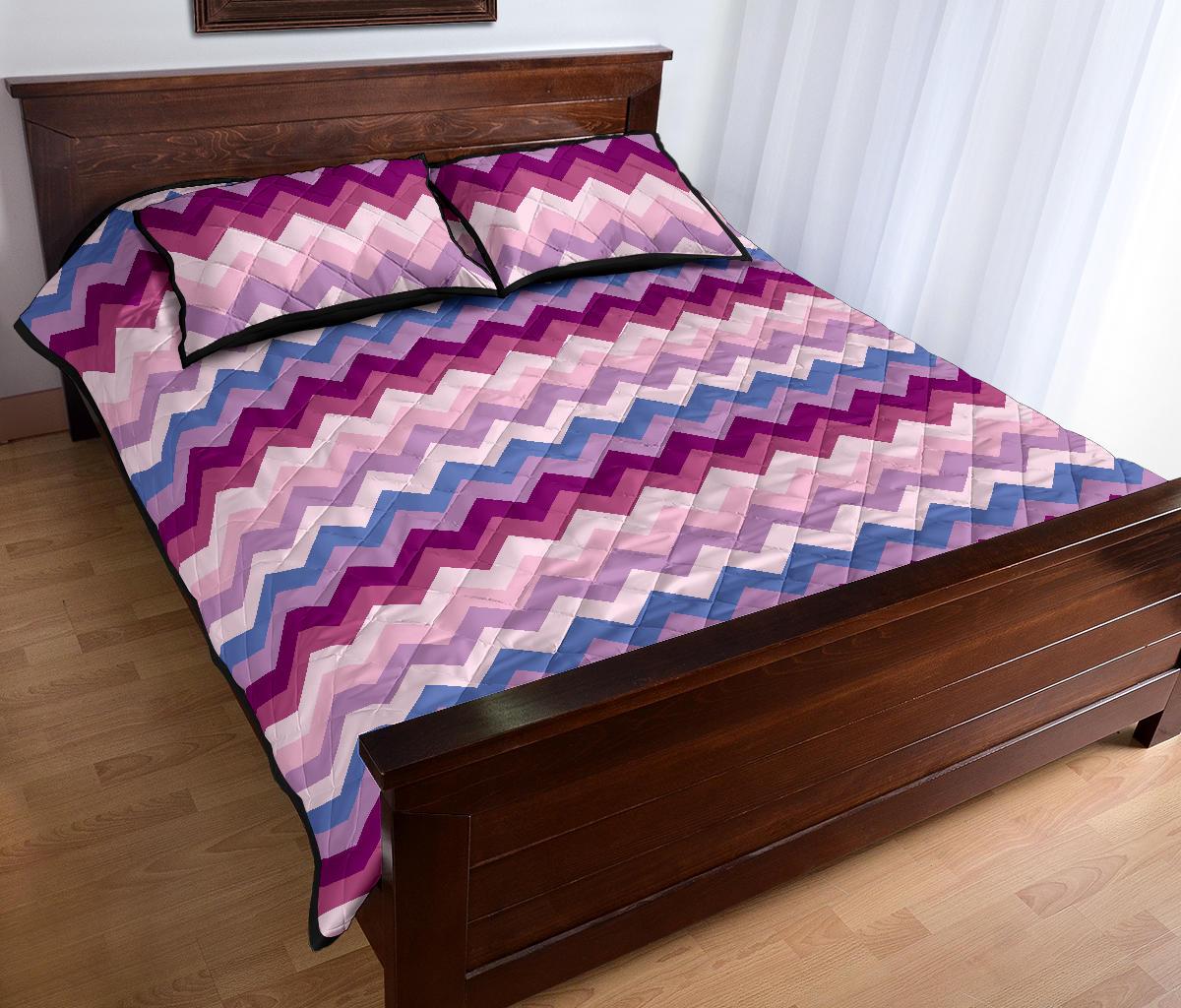 Zig Zag Pattern Print Bed Set Quilt-grizzshop
