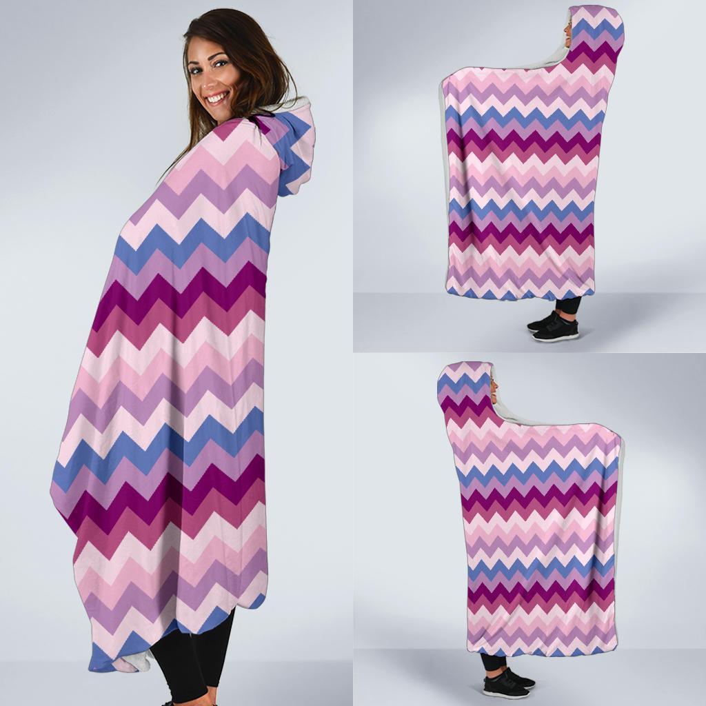 Zig Zag Pattern Print Hooded Blanket-grizzshop