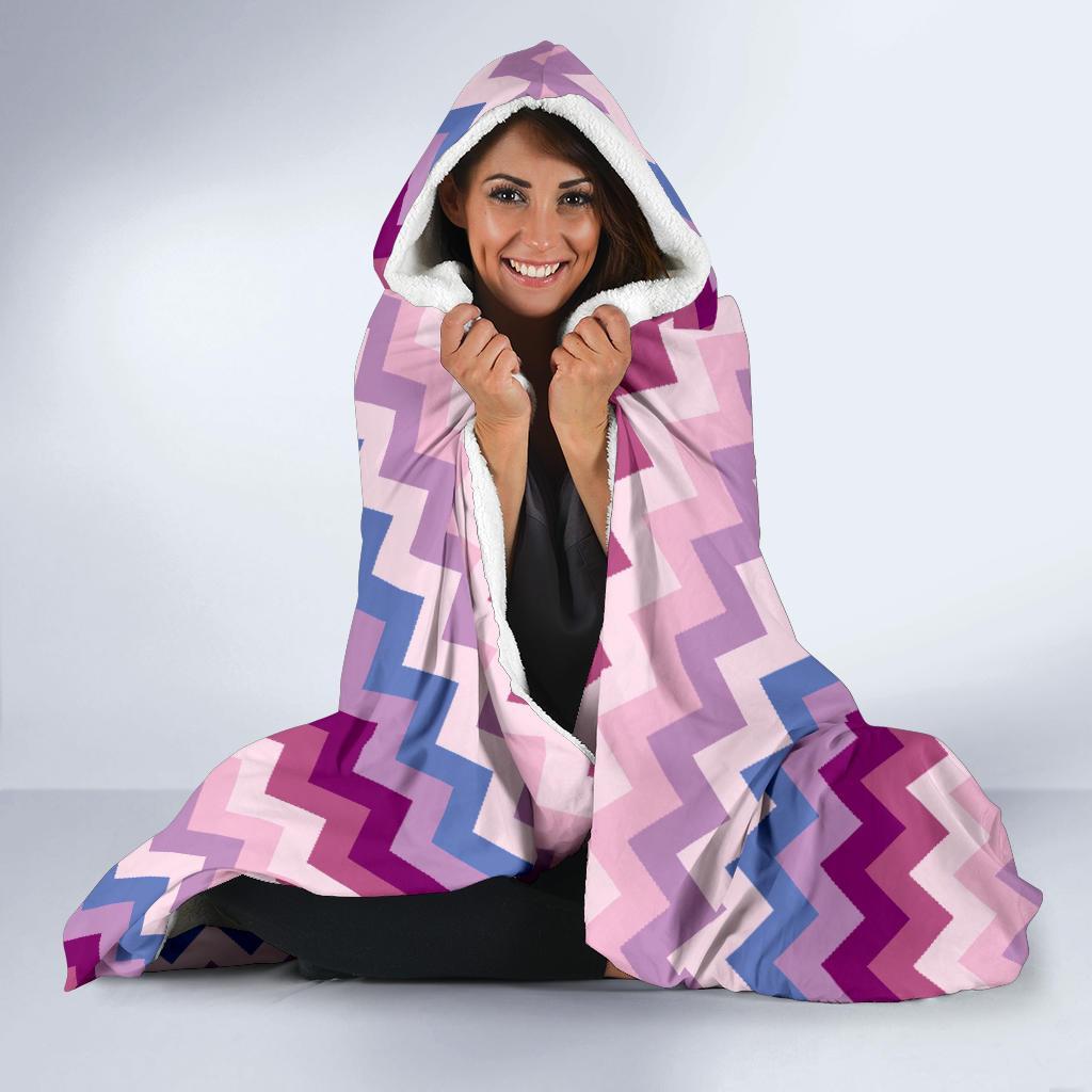 Zig Zag Pattern Print Hooded Blanket-grizzshop