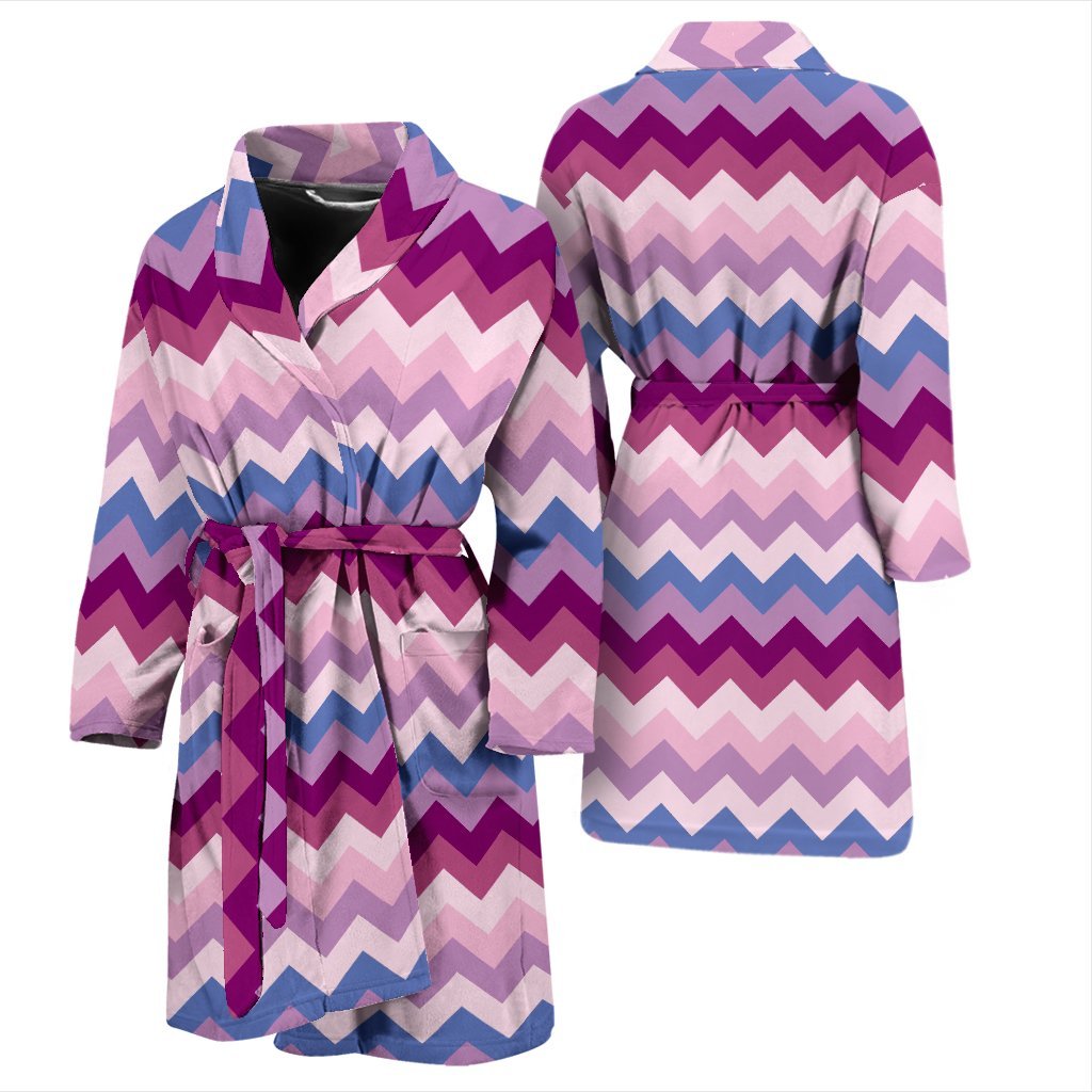 Zig Zag Pattern Print Men Long Robe-grizzshop