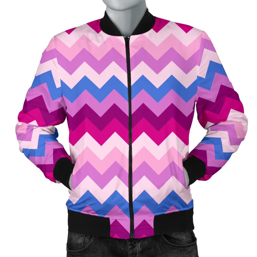 Zig Zag Pattern Print Men's Bomber Jacket-grizzshop