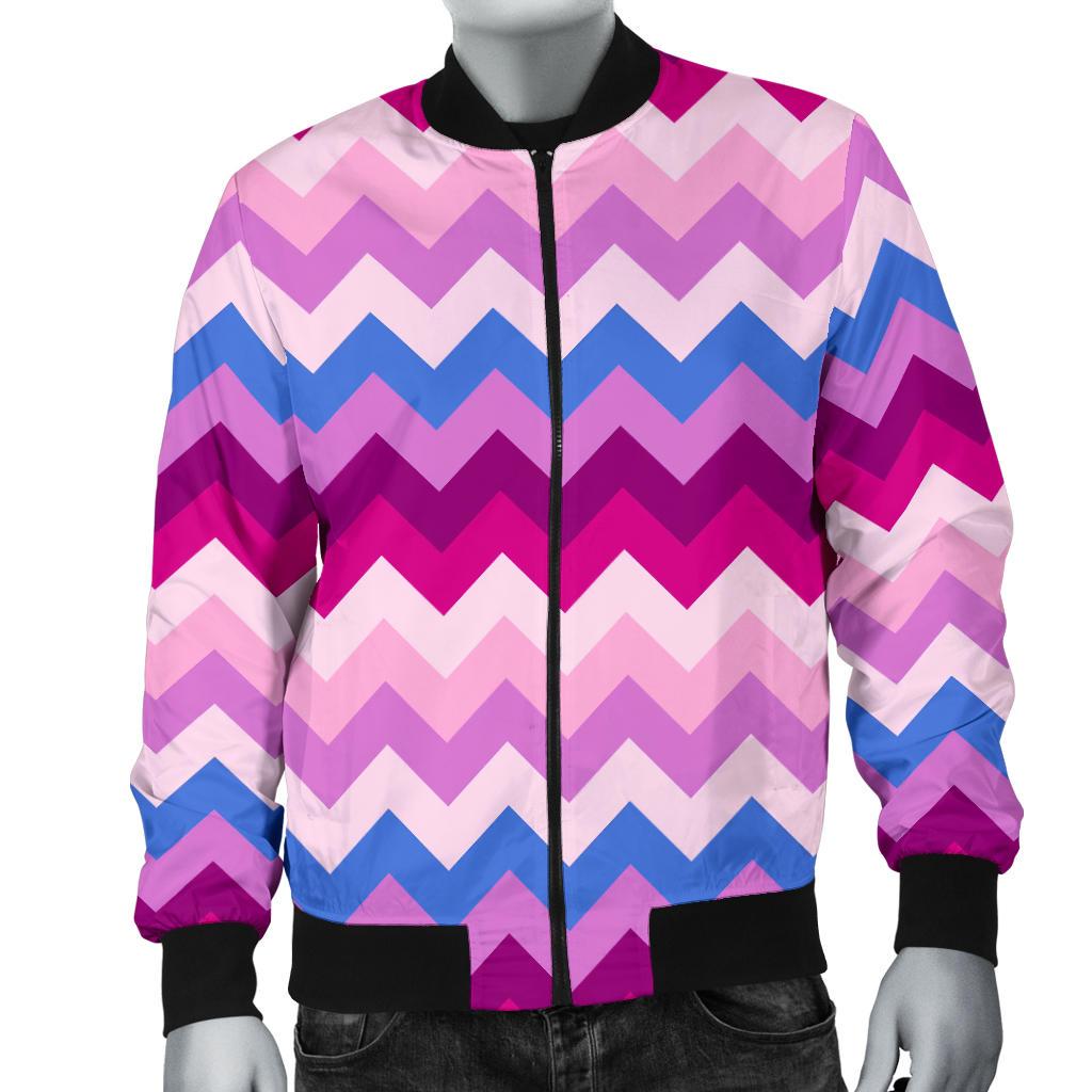 Zig Zag Pattern Print Men's Bomber Jacket-grizzshop