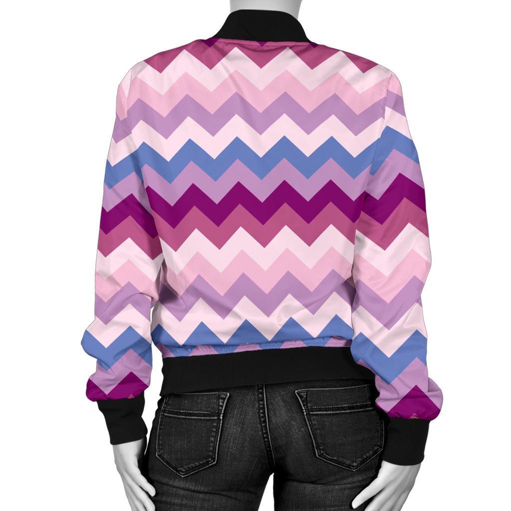 Zig Zag Pattern Print Women Casual Bomber Jacket-grizzshop